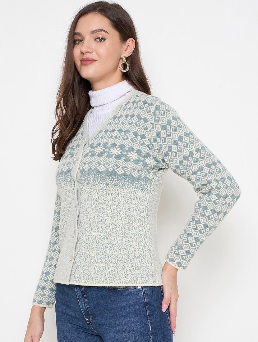 women self design long sleeves cardigan - 21620838 - Standard Image - 2