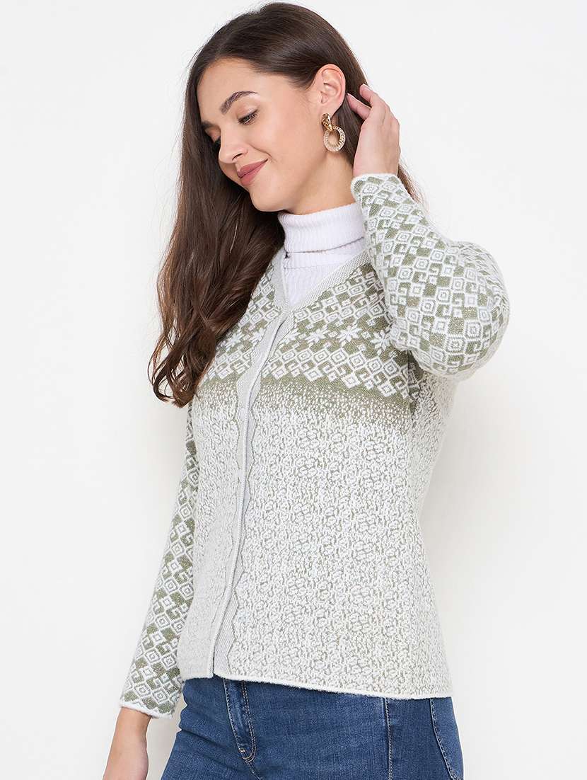 women self design neo mint woolen cardigan - 21620840 - Standard Image - 2