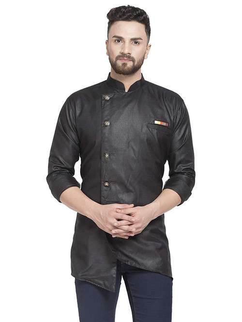 men overlap neck solid asymmetric kurta - 21621009 - Standard Image - 0