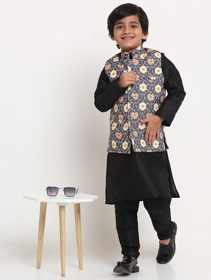 boys mandarin neck printed nehru jacket - 21621041 - Standard Image - 2