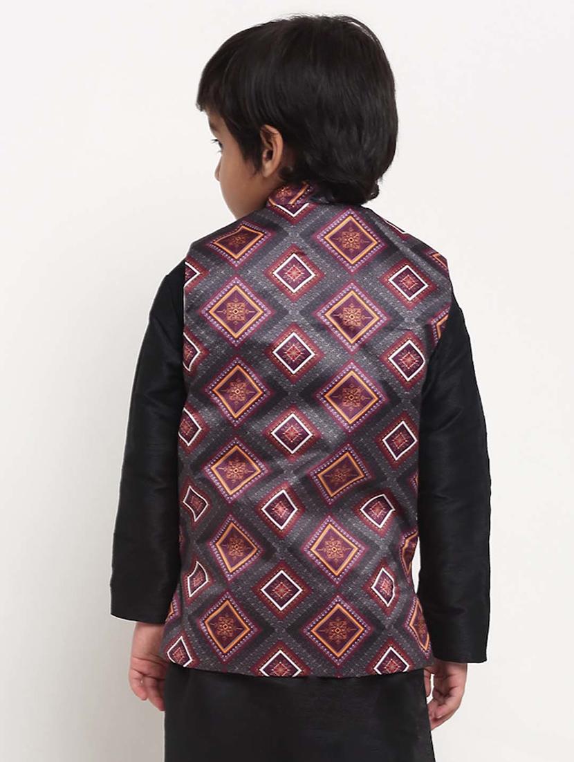 boys mandarin neck printed nehru jacket - 21621042 - Standard Image - 2