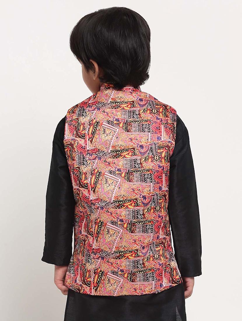 boys mandarin neck printed nehru jacket - 21621043 - Standard Image - 2