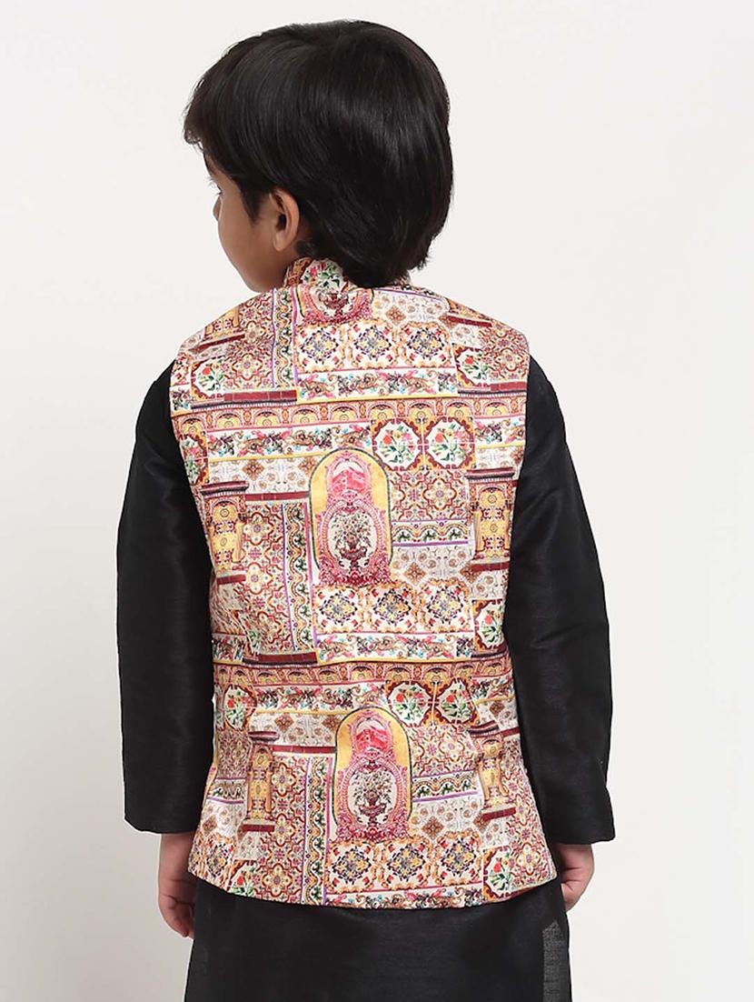 boys mandarin neck printed nehru jacket - 21621044 - Standard Image - 2