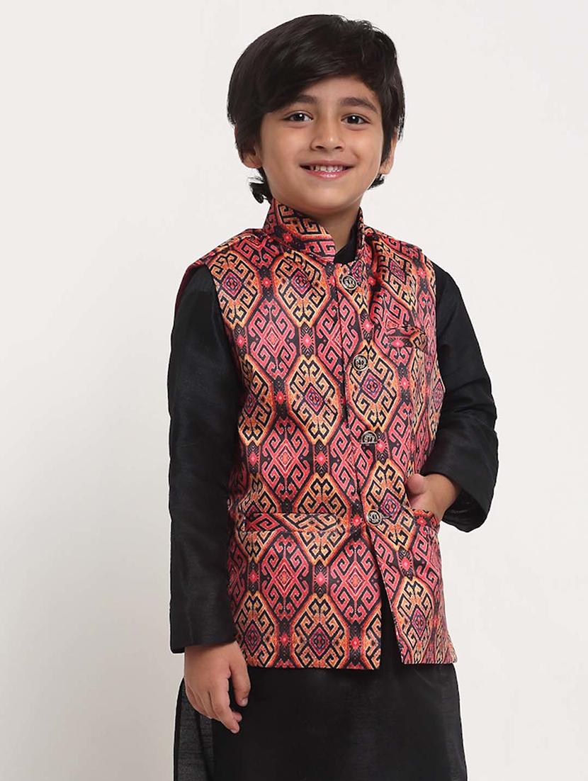 kids printed mandarin neck nehru jacket