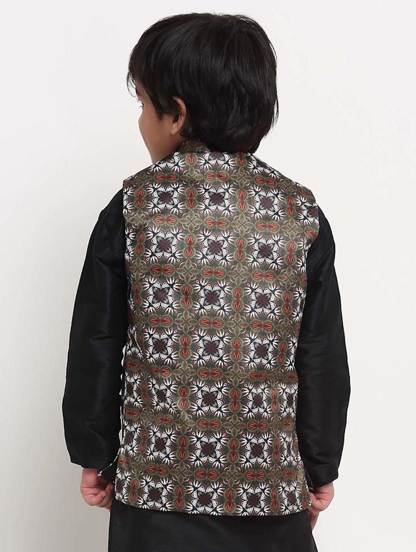 kids printed mandarin neck nehru jacket - 21621046 - Standard Image - 2
