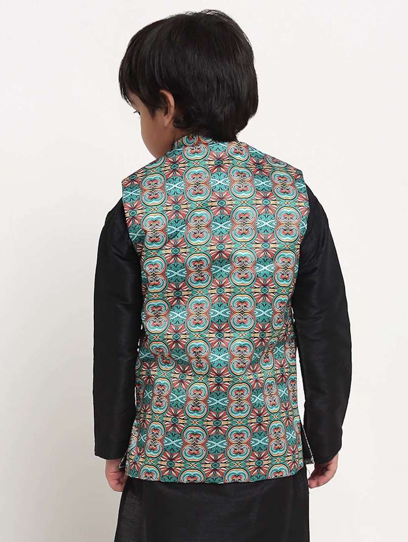 kids printed mandarin neck nehru jacket - 21621051 - Standard Image - 2