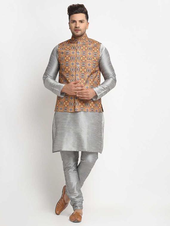 men kurta churidar with jacket ethnic wear set - 21621244 - Zoom Image - 0