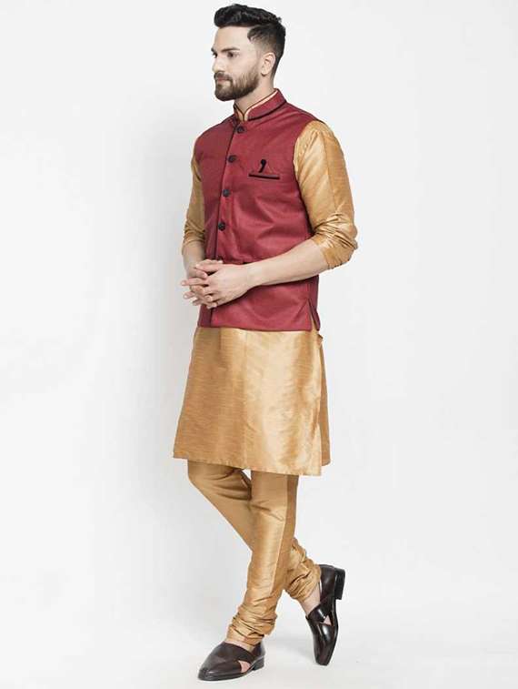 men kurta churidar with jacket ethnic wear set - 21621336 - Standard Image - 2