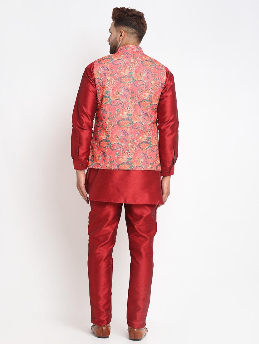 men kurta pyjama with jacket ethnic wear set - 21621385 - Standard Image - 2