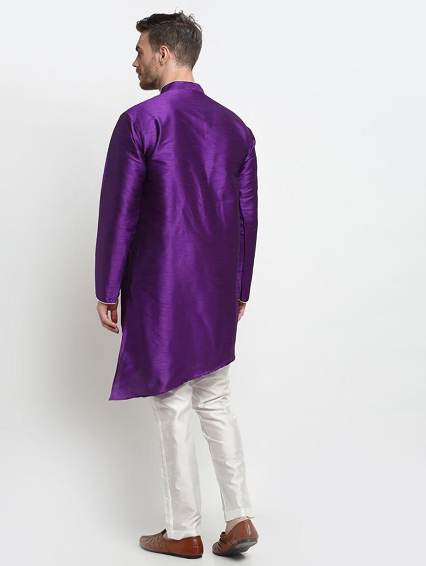 men solid asymmetric kurta pyjama ethnic wear set - 21621509 - Standard Image - 2