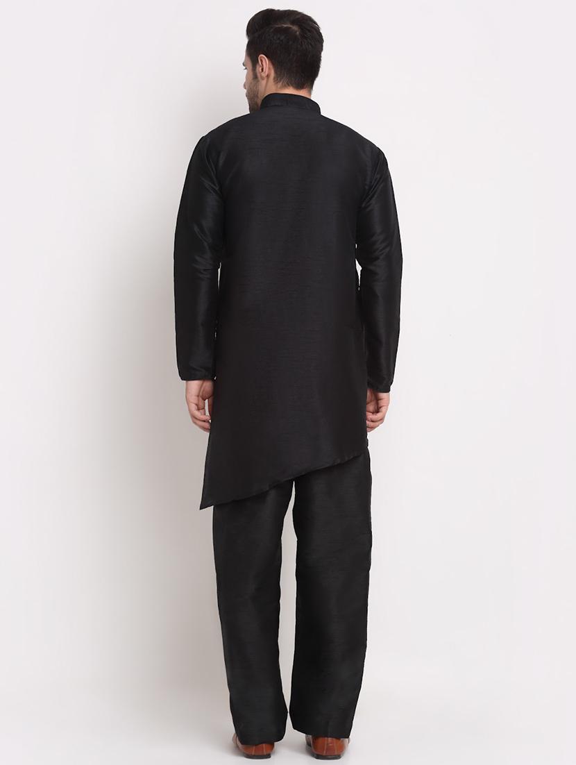 men solid asymmetri kurta with trousers ethnic wear set - 21621531 - Standard Image - 2