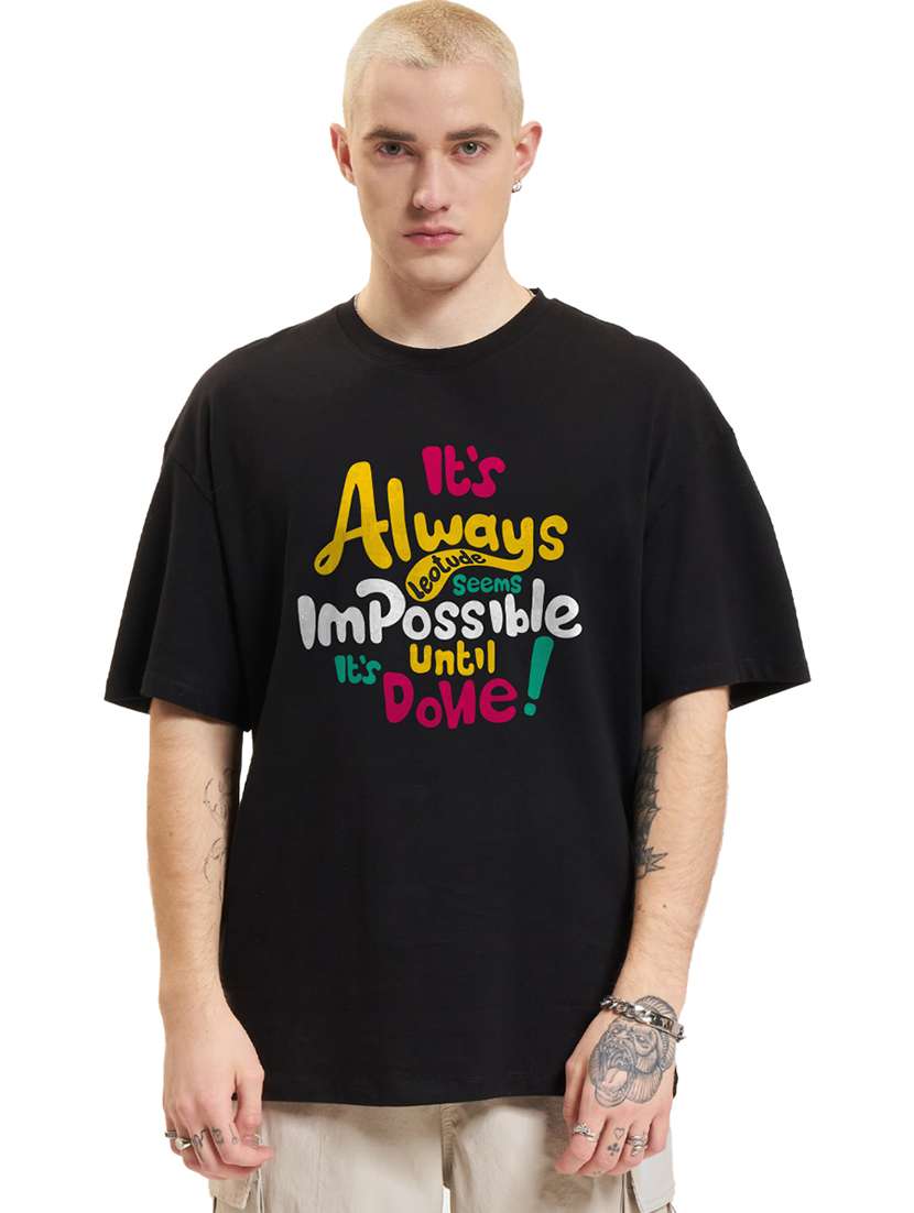 men round neck printed oversized t-shirt