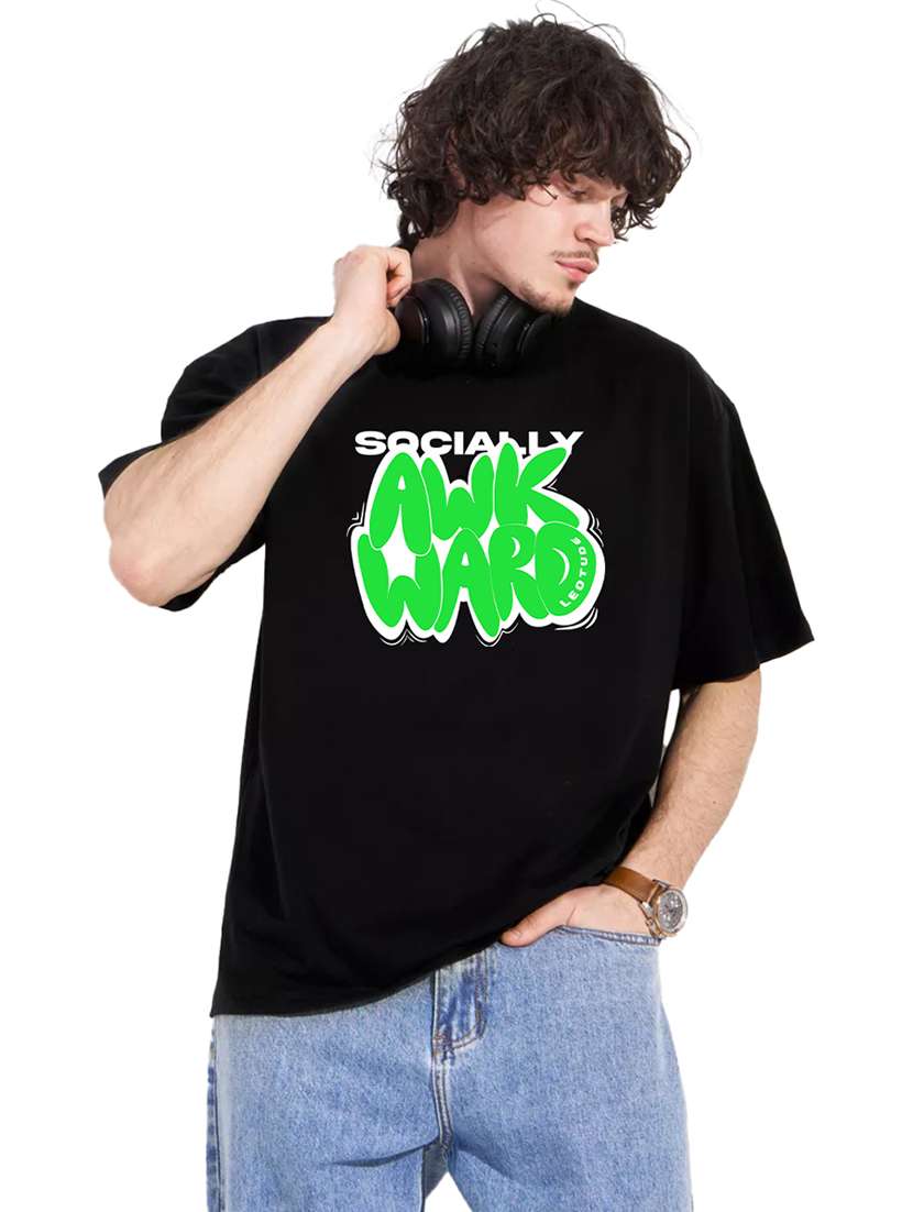 men round neck printed oversized t-shirt