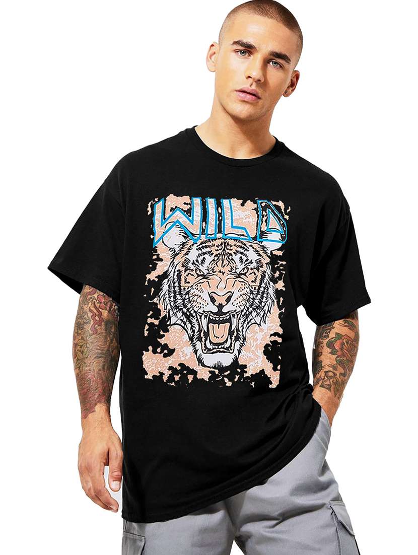 men round neck printed oversized t-shirt