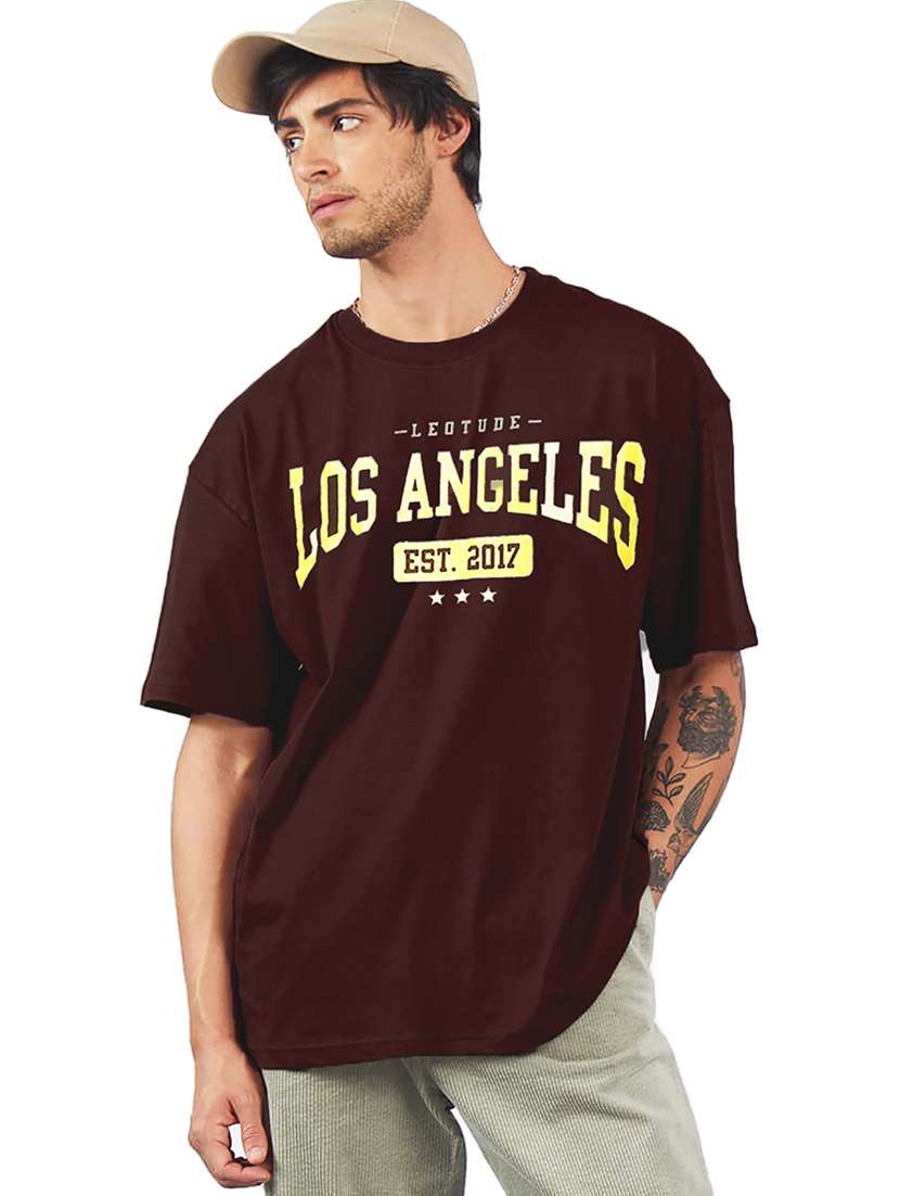 men round neck printed oversized t-shirt