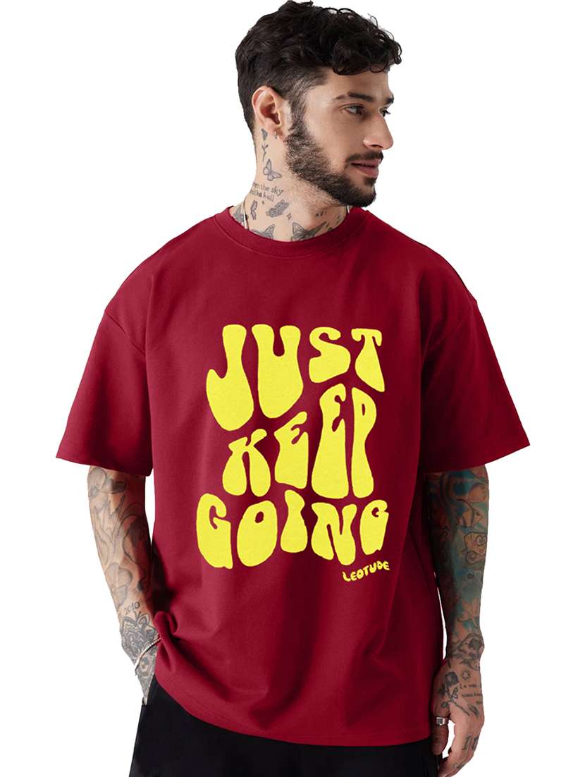 men round neck printed oversized t-shirt