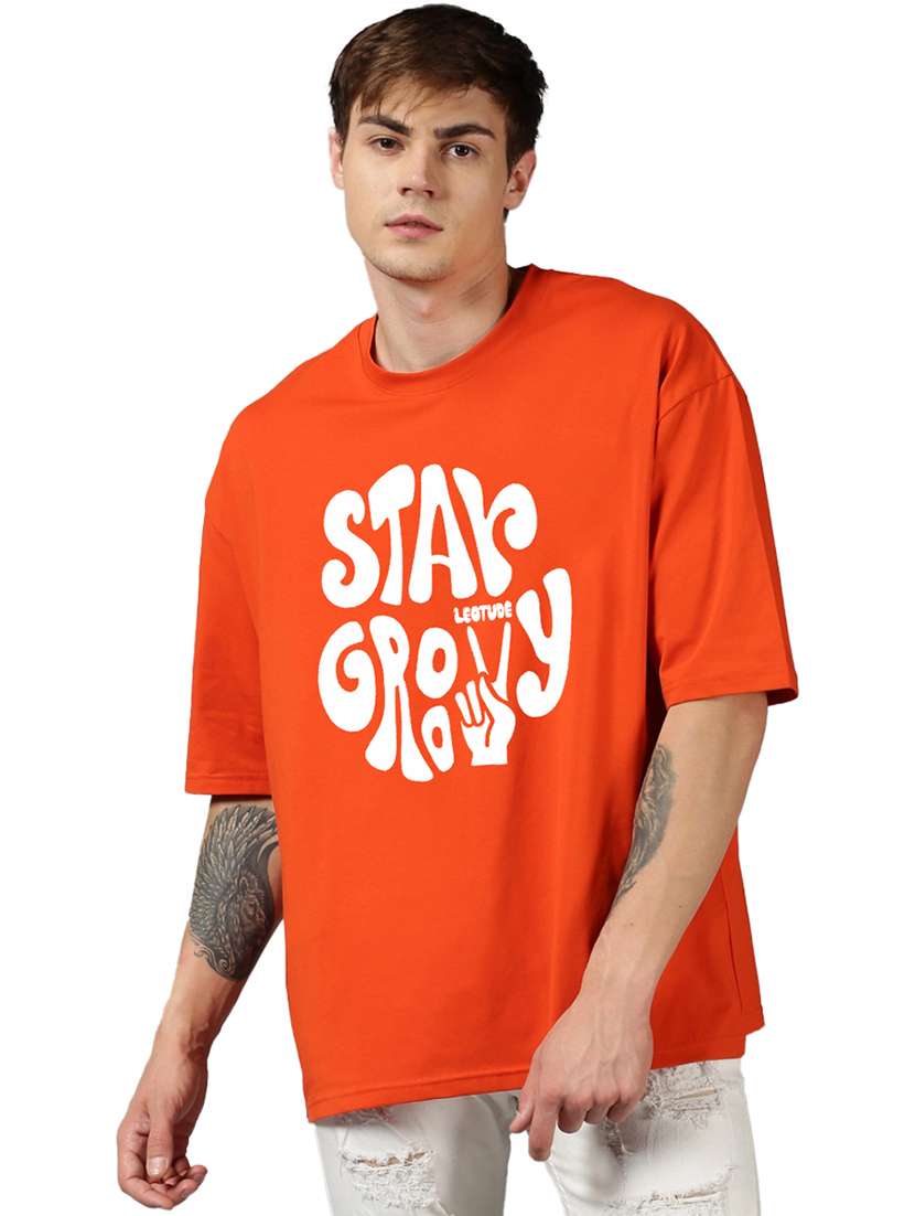 men round neck printed oversized t-shirt