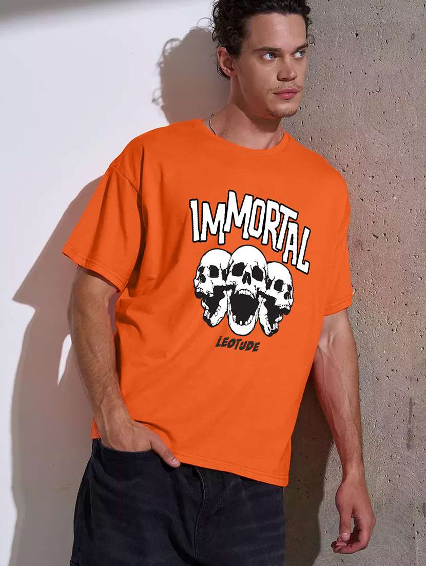 men round neck printed oversized t-shirt