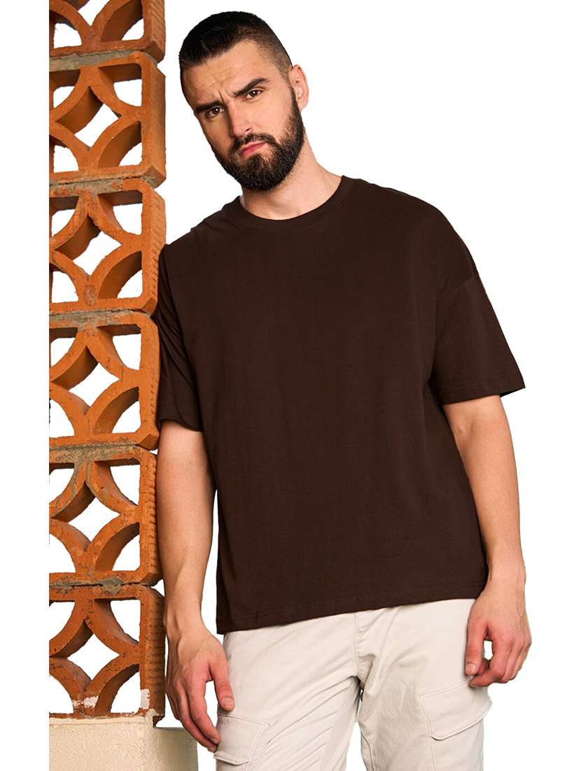 men round neck solid oversized t-shirt