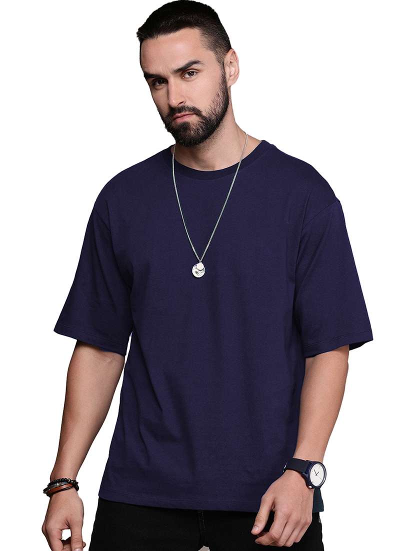 men round neck solid oversized t-shirt