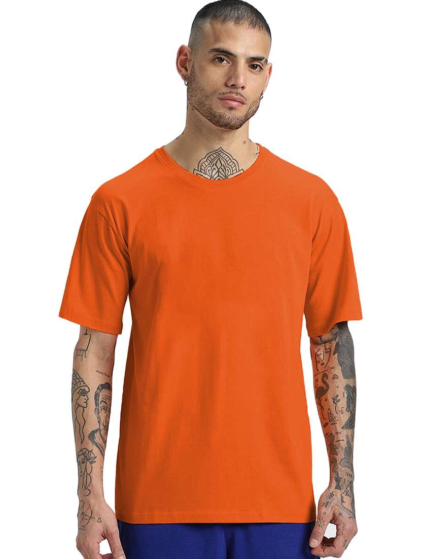 men round neck solid oversized t-shirt