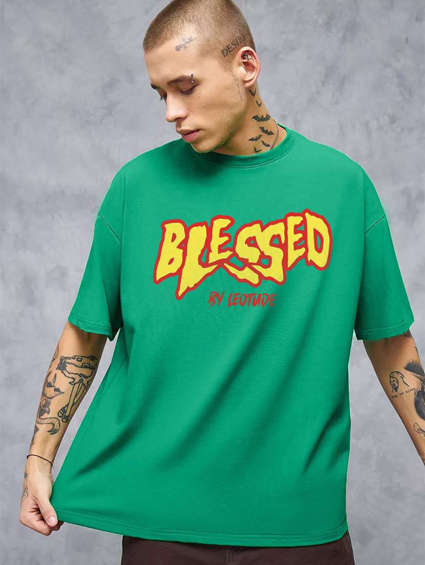 men round neck printed oversized t-shirt