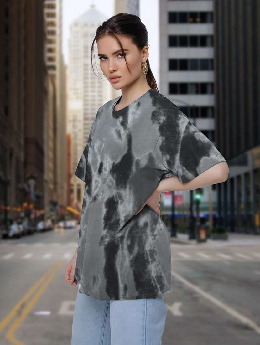 women round neck tie & dye oversized t-shirt - 21622091 -  Standard Image - 2