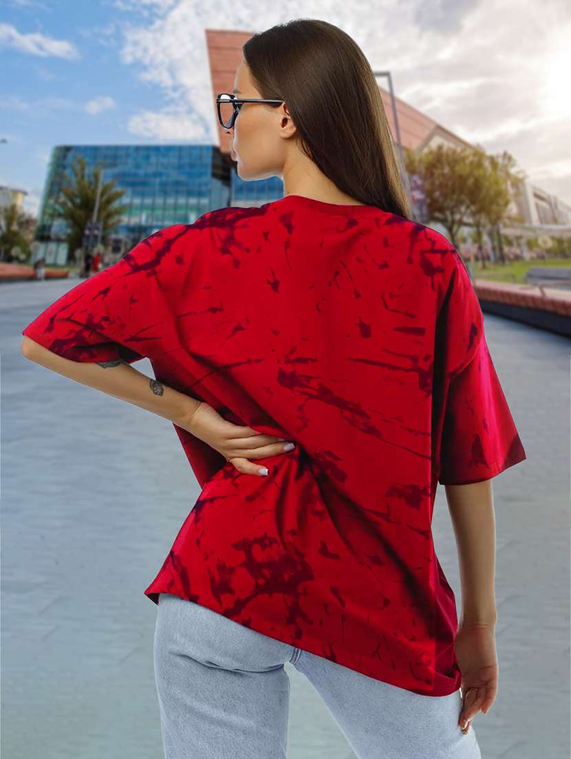 women round neck tie & dye oversized t-shirt - 21622092 - Standard Image - 2