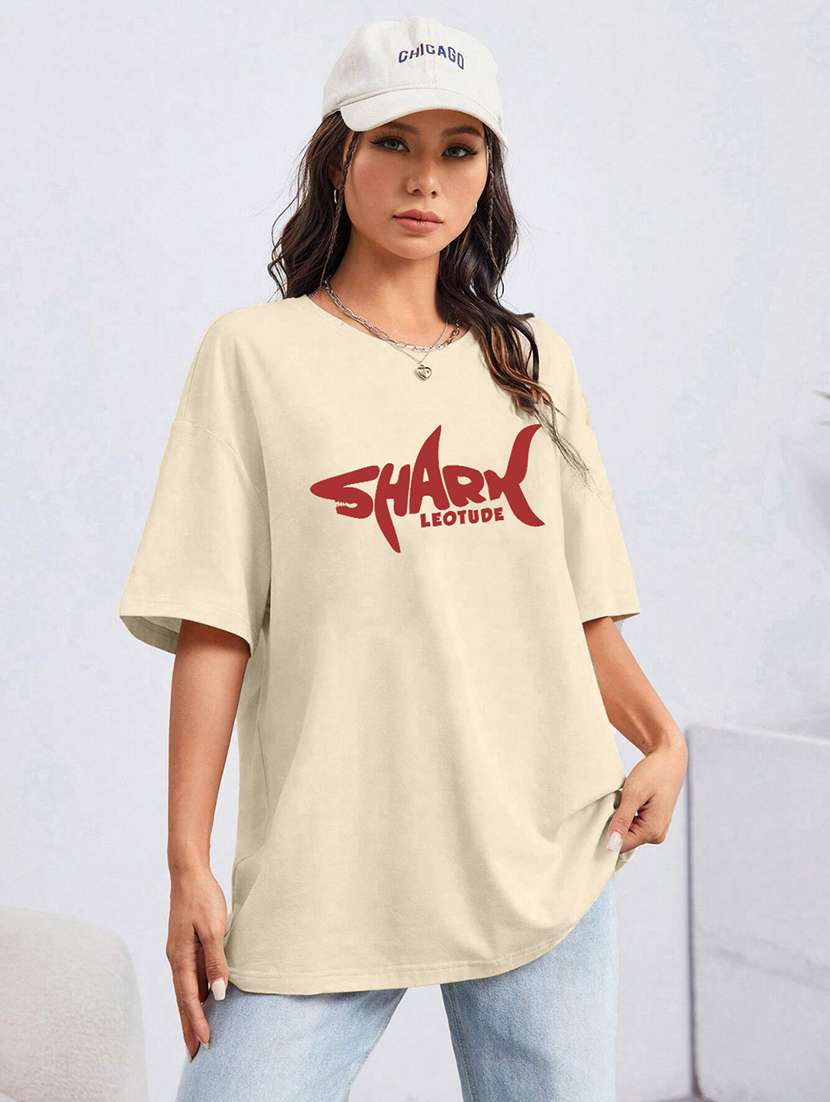 women round neck printed oversized t-shirt