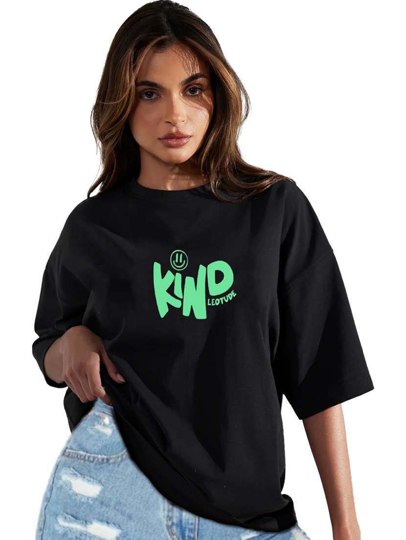 women round neck printed oversized t-shirt