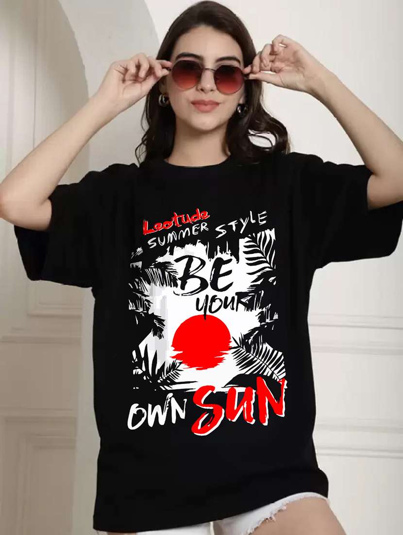 women round neck printed oversized t-shirt