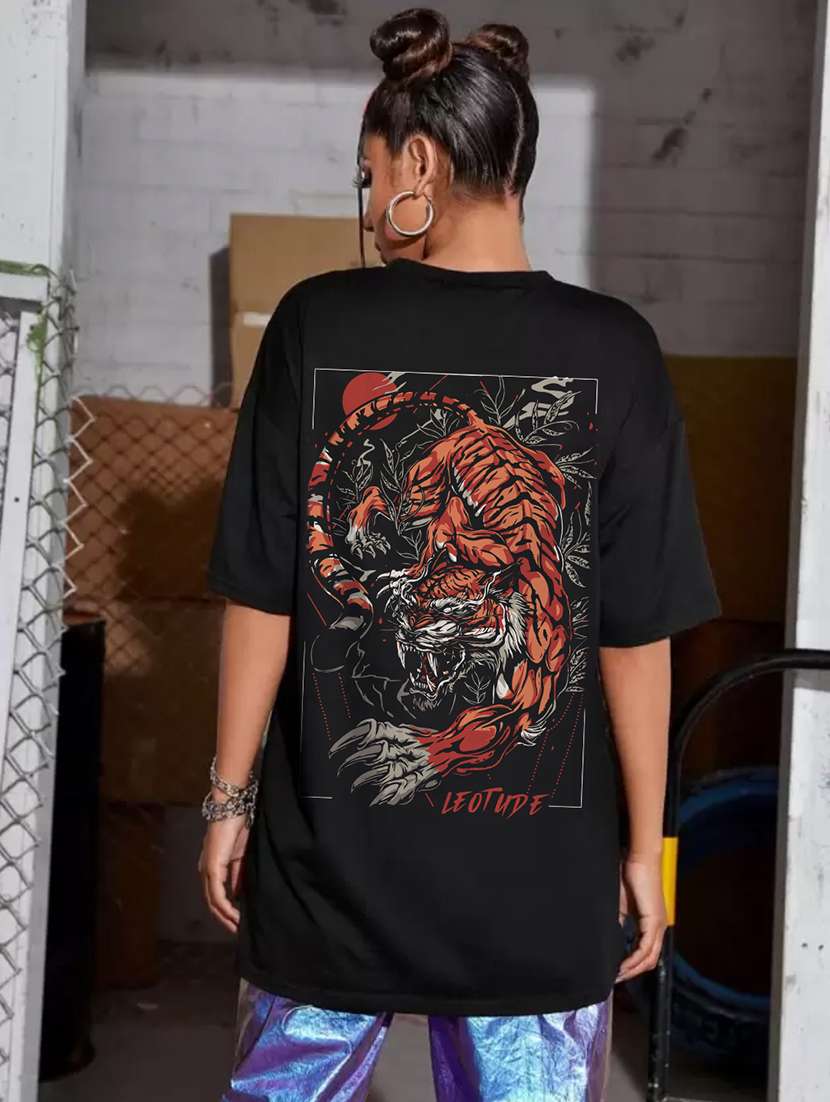 women round neck printed oversized t-shirt - 21622156 -  Standard Image - 2