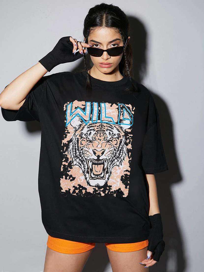 women round neck printed oversized t-shirt
