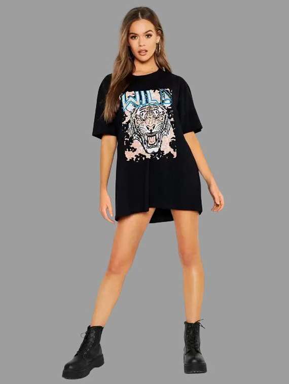 women round neck printed oversized t-shirt - 21622159 -  Standard Image - 2