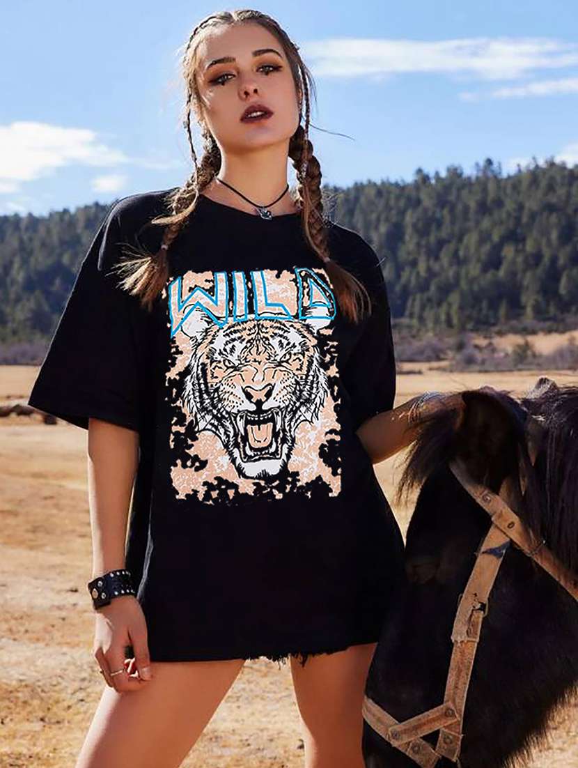 women round neck printed oversized t-shirt