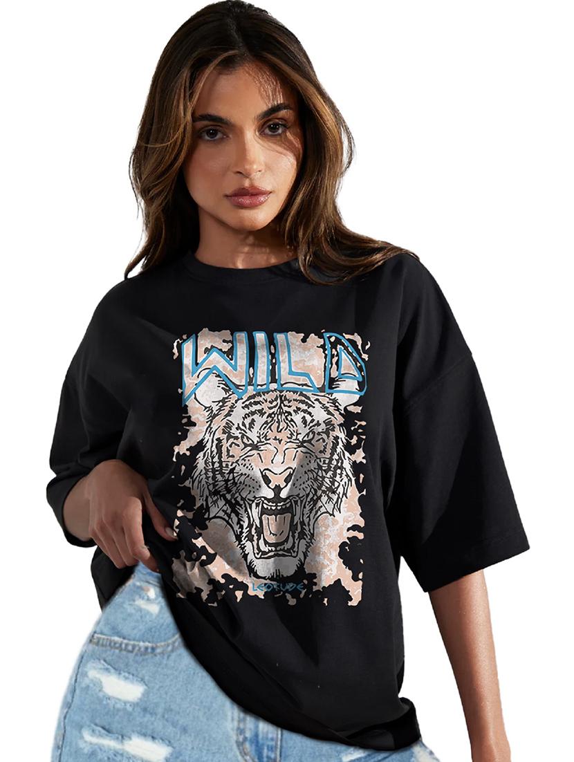 women round neck printed oversized t-shirt - 21622162 - Zoom Image - 0