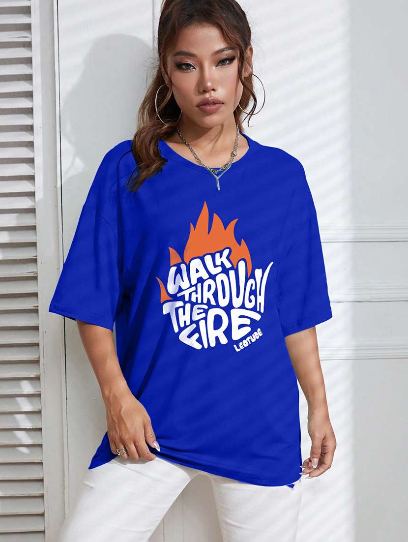 women round neck printed oversized t-shirt