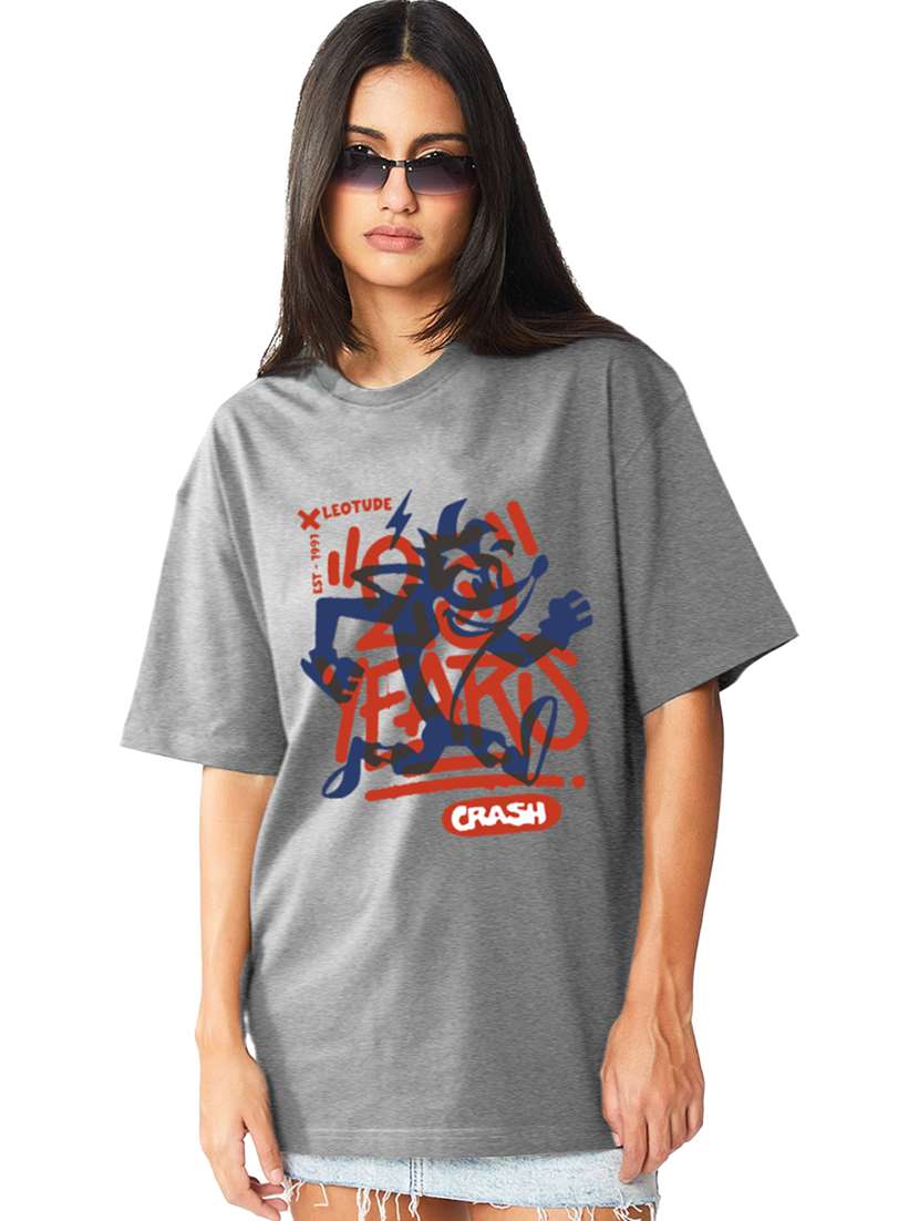 women round neck printed oversized t-shirt