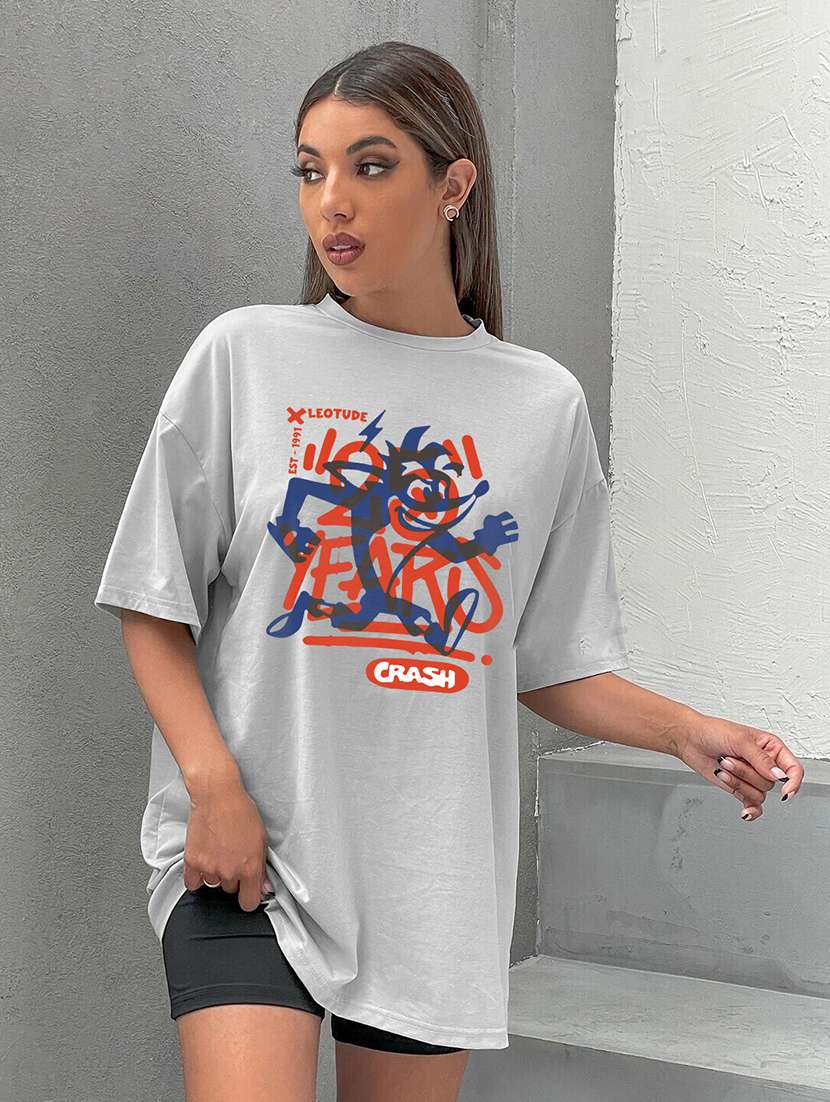 women round neck printed oversized t-shirt