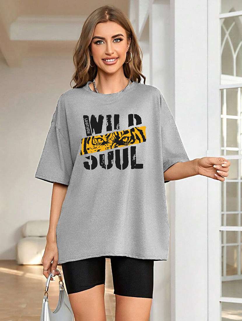 women round neck printed oversized t-shirt