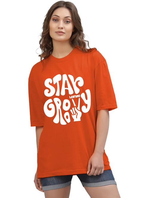 women round neck printed oversized t-shirt - 21622227 - Standard Image - 0