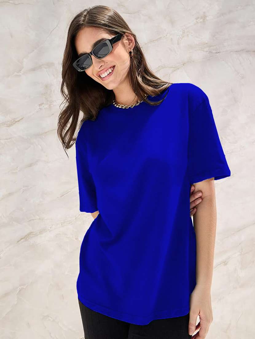 women round neck plain oversized t-shirt