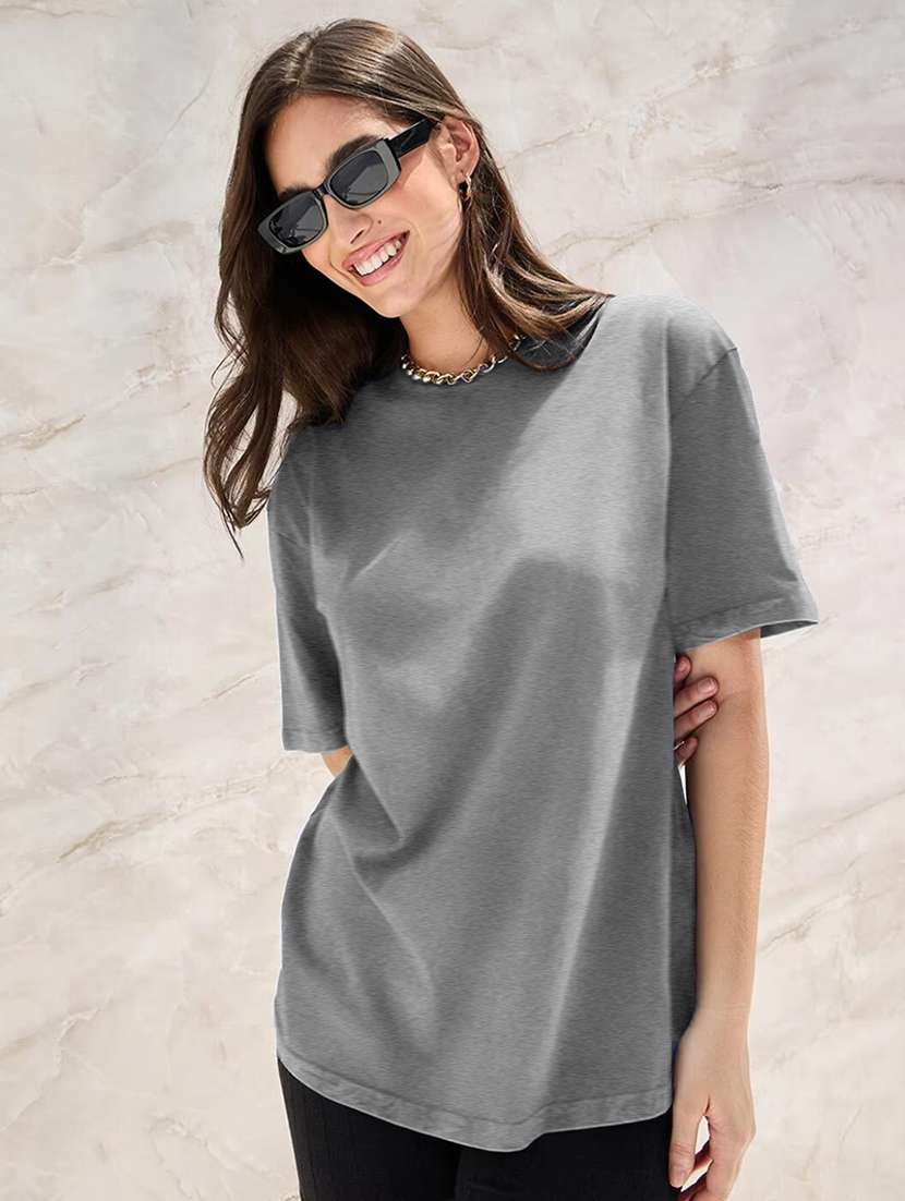 women round neck plain oversized t-shirt