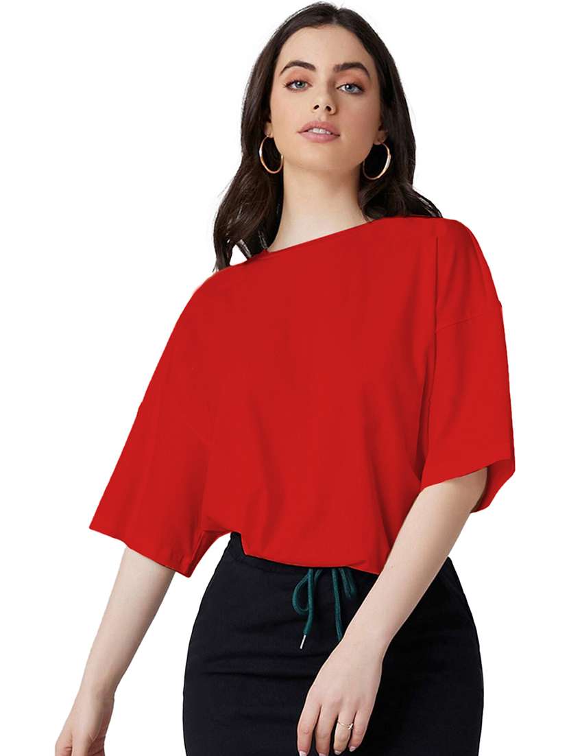 women round neck plain oversized t-shirt