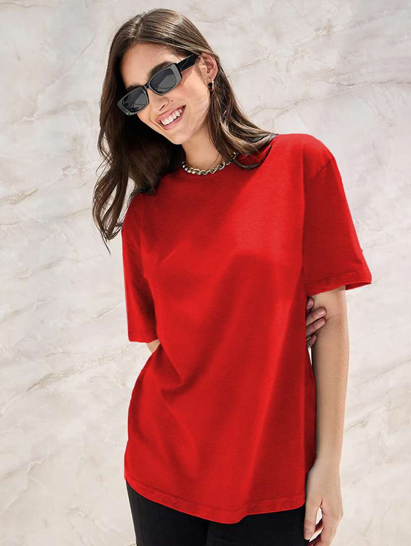 women round neck plain oversized t-shirt