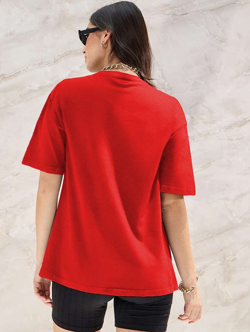 women round neck plain oversized t-shirt - 21622270 - Standard Image - 2