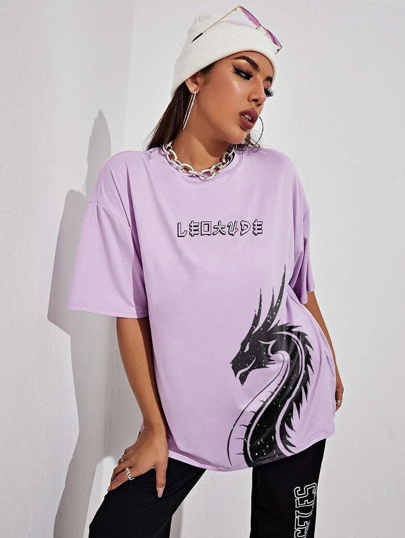 women round neck printed oversized t-shirt
