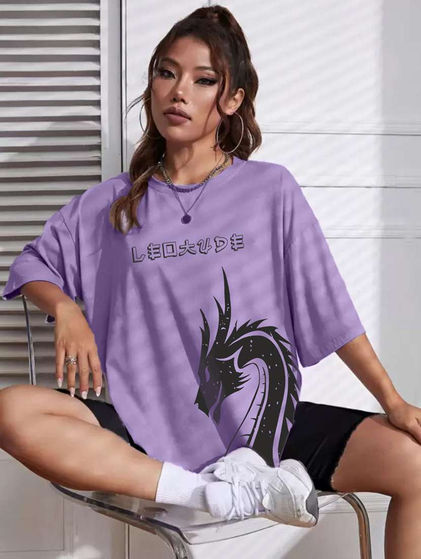 women round neck printed oversized t-shirt - 21622273 - Standard Image - 2