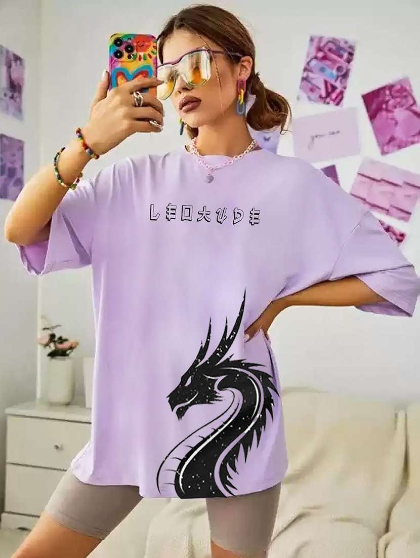 women round neck printed oversized t-shirt