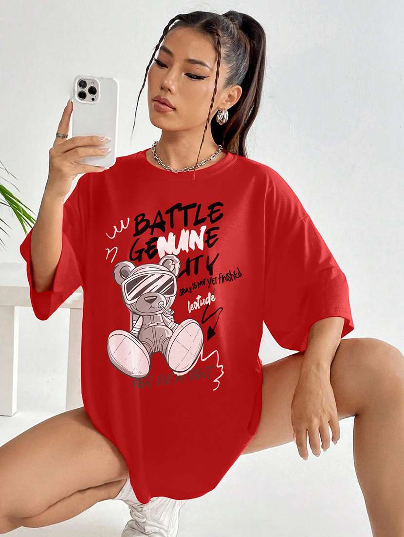 women round neck printed oversized t-shirt